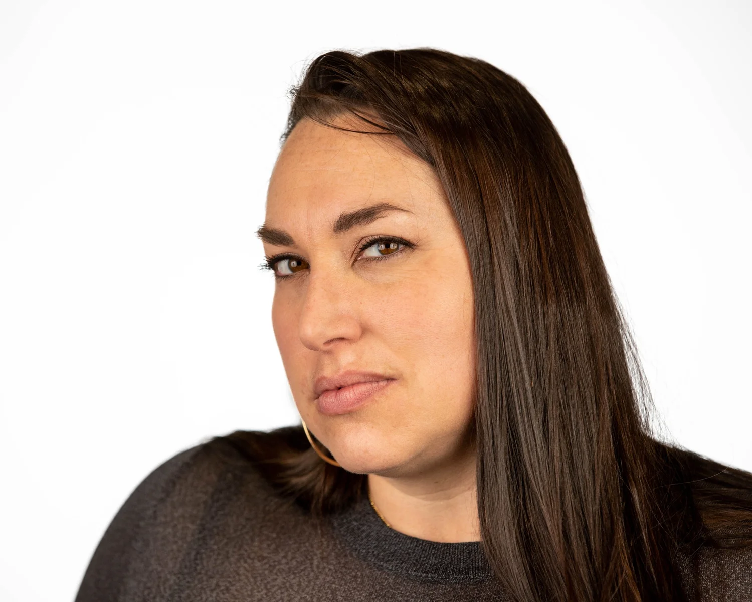 Woman in a warm close-up portrait